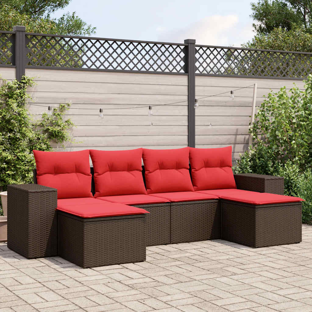 6-teiliges Gartensofa-Set mit Kissen, braun, Polyrattan