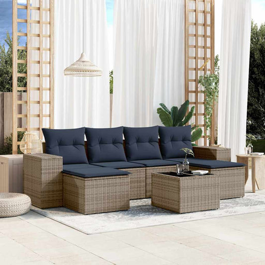 7-teiliges Gartensofa-Set mit Kissen, grau, Polyrattan
