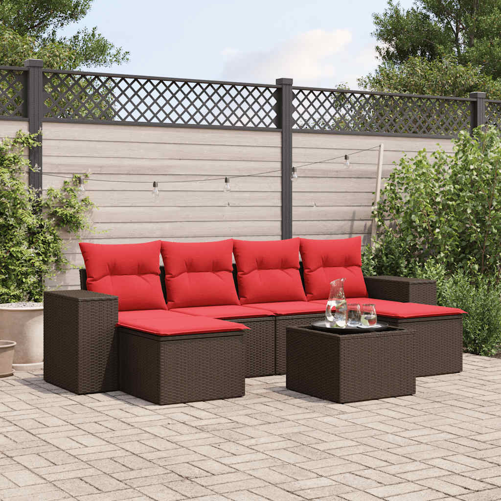 7-teiliges Gartensofa-Set mit Kissen, braun, Polyrattan