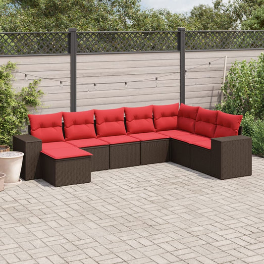 8-teiliges Gartensofa-Set mit Kissen, braun, Polyrattan