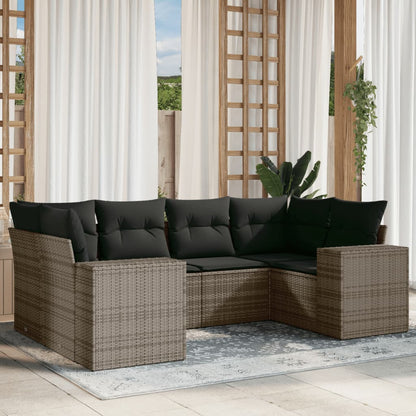 6-tlg. Garten-Sofagarnitur mit Kissen Grau Poly Rattan