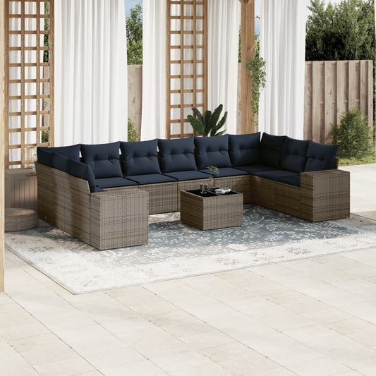 11-teiliges Gartensofa-Set mit Kissen, grau, Polyrattan
