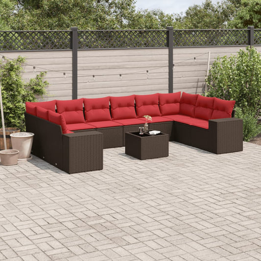 11-teiliges Gartensofa-Set mit Kissen, braun, Polyrattan