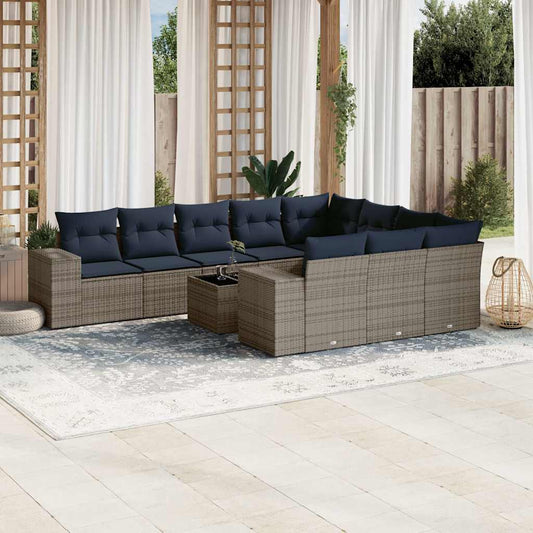 11-teiliges Gartensofa-Set mit Kissen, grau, Polyrattan