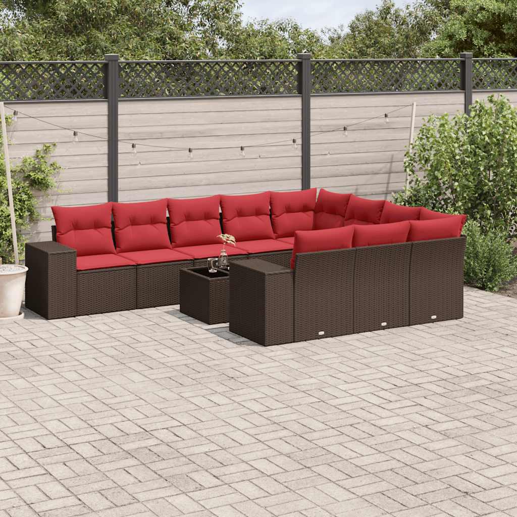 11-teiliges Gartensofa-Set mit Kissen, braun, Polyrattan