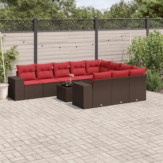 11-teiliges Gartensofa-Set mit Kissen, braun, Polyrattan