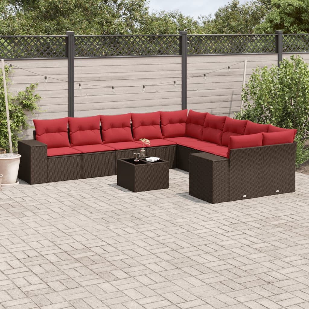 11-teiliges Gartensofa-Set mit Kissen, braun, Polyrattan