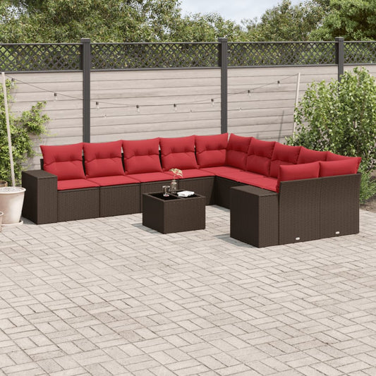 11-teiliges Gartensofa-Set mit Kissen, braun, Polyrattan