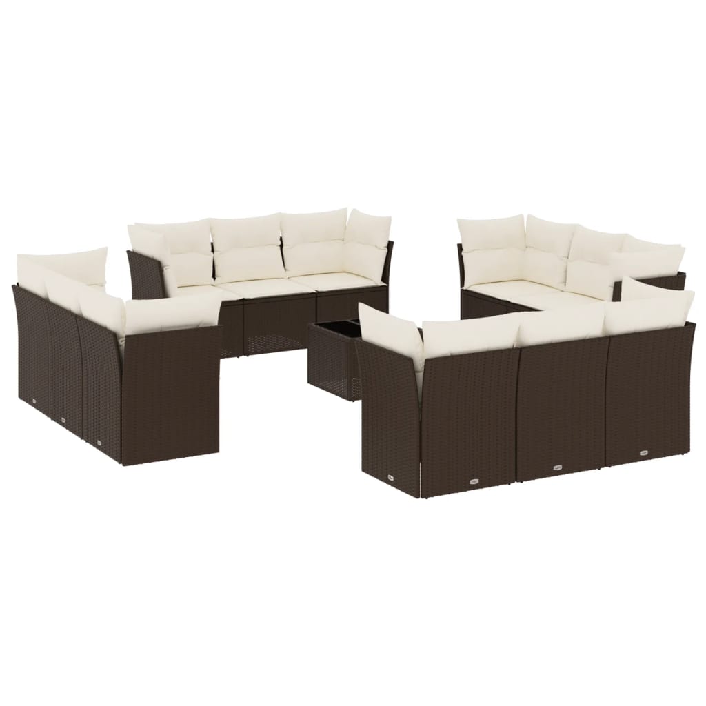 13-tlg. Garten-Sofagarnitur mit Kissen Braun Poly Rattan