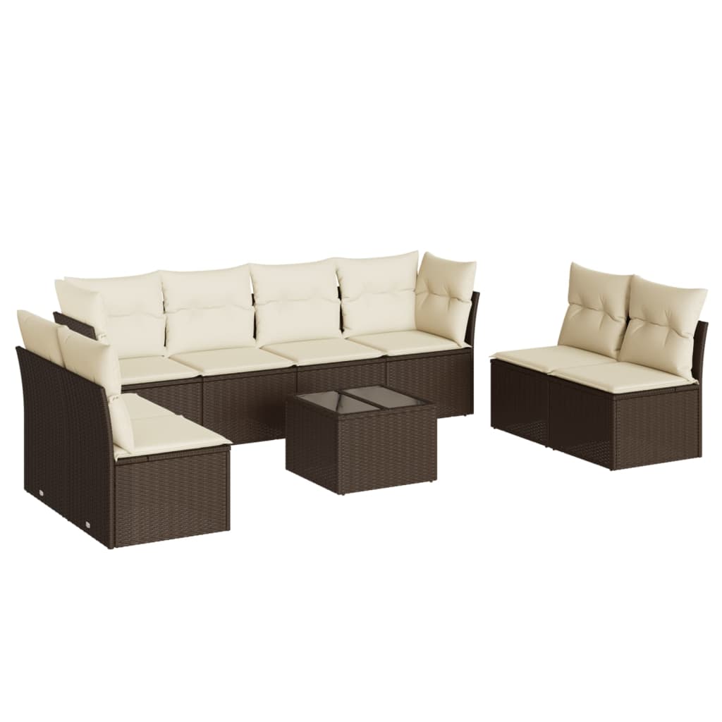 9-tlg. Garten-Sofagarnitur mit Kissen Braun Poly Rattan