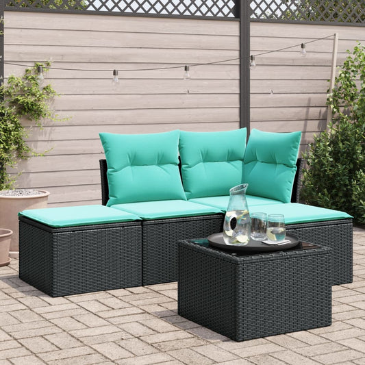 5-tlg. Garten-Sofagarnitur mit Kissen Schwarz Poly Rattan