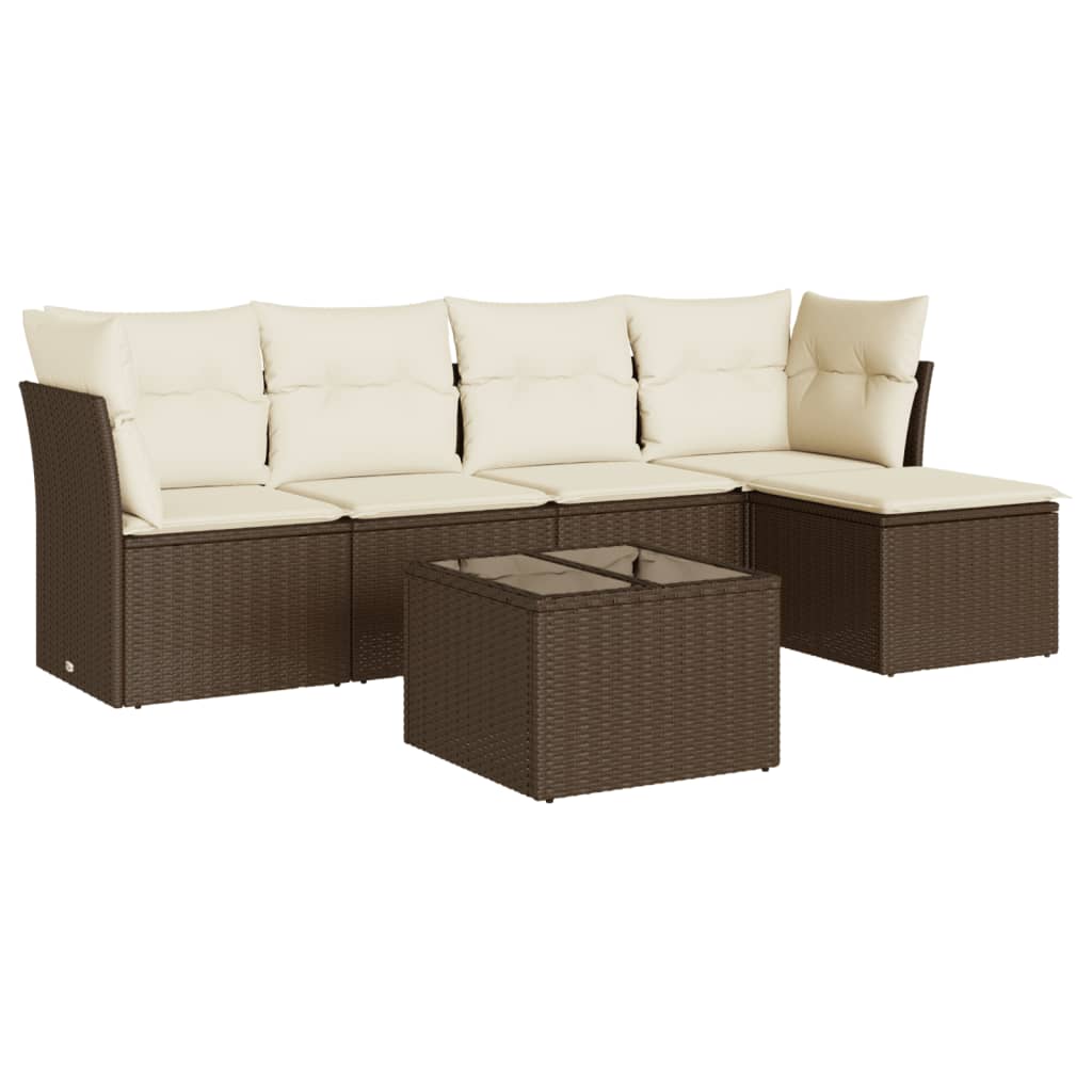 6-tlg. Garten-Sofagarnitur mit Kissen Braun Poly Rattan