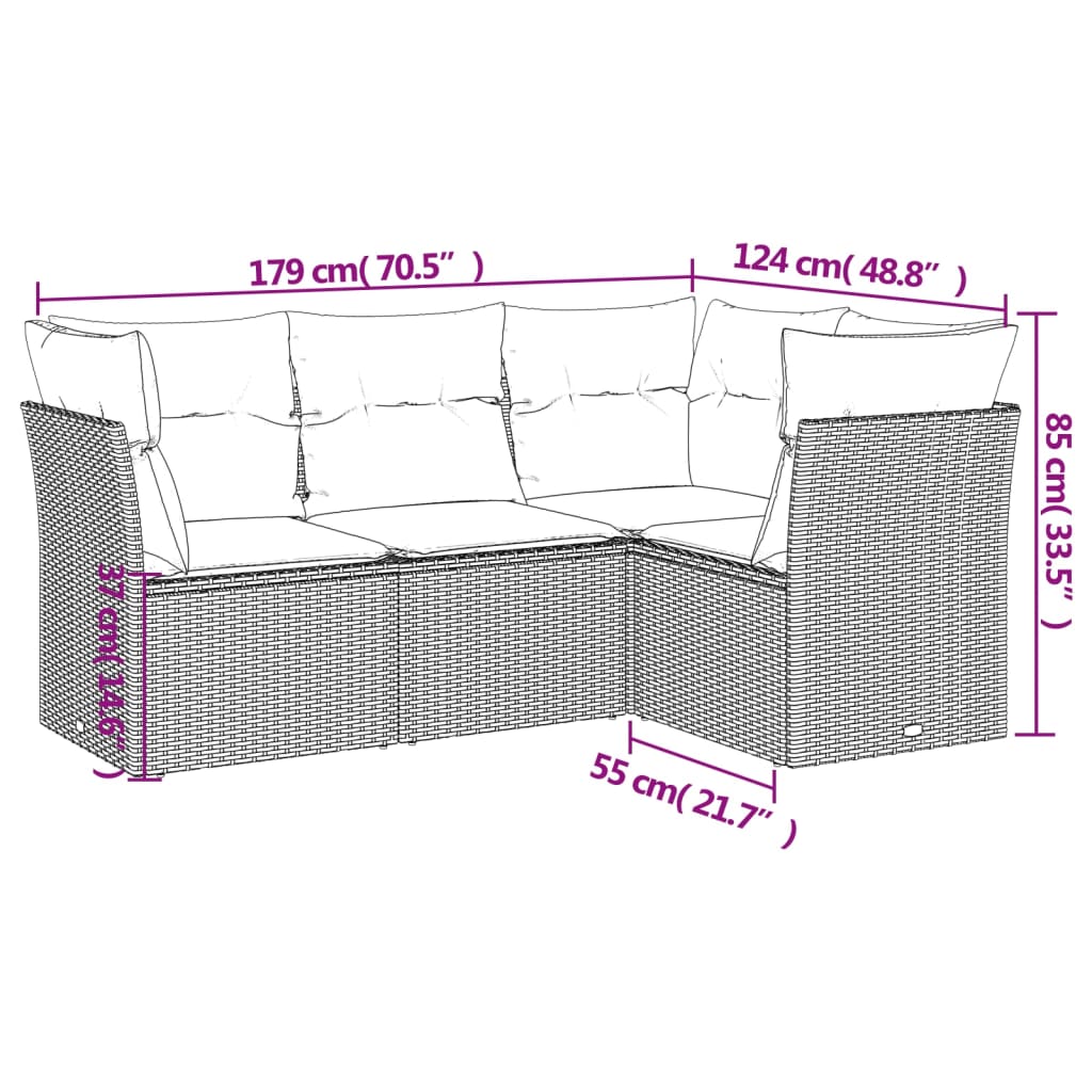 4-tlg. Garten-Sofagarnitur mit Kissen Beige Poly Rattan