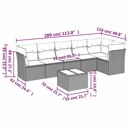 7-tlg. Garten-Sofagarnitur mit Kissen Grau Poly Rattan