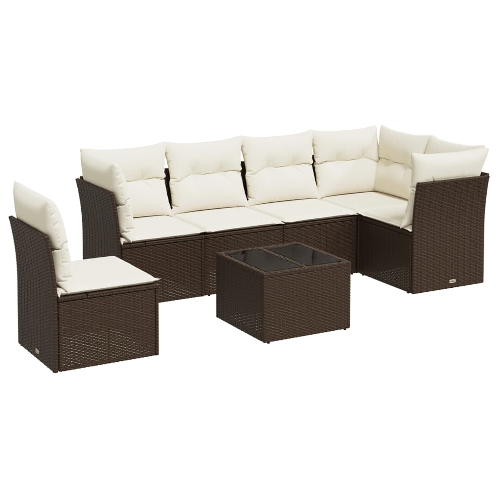 6-tlg. Garten-Sofagarnitur mit Kissen Braun Poly Rattan