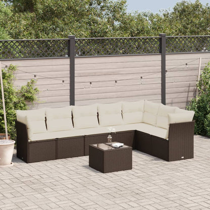 8-tlg. Garten-Sofagarnitur mit Kissen Braun Poly Rattan