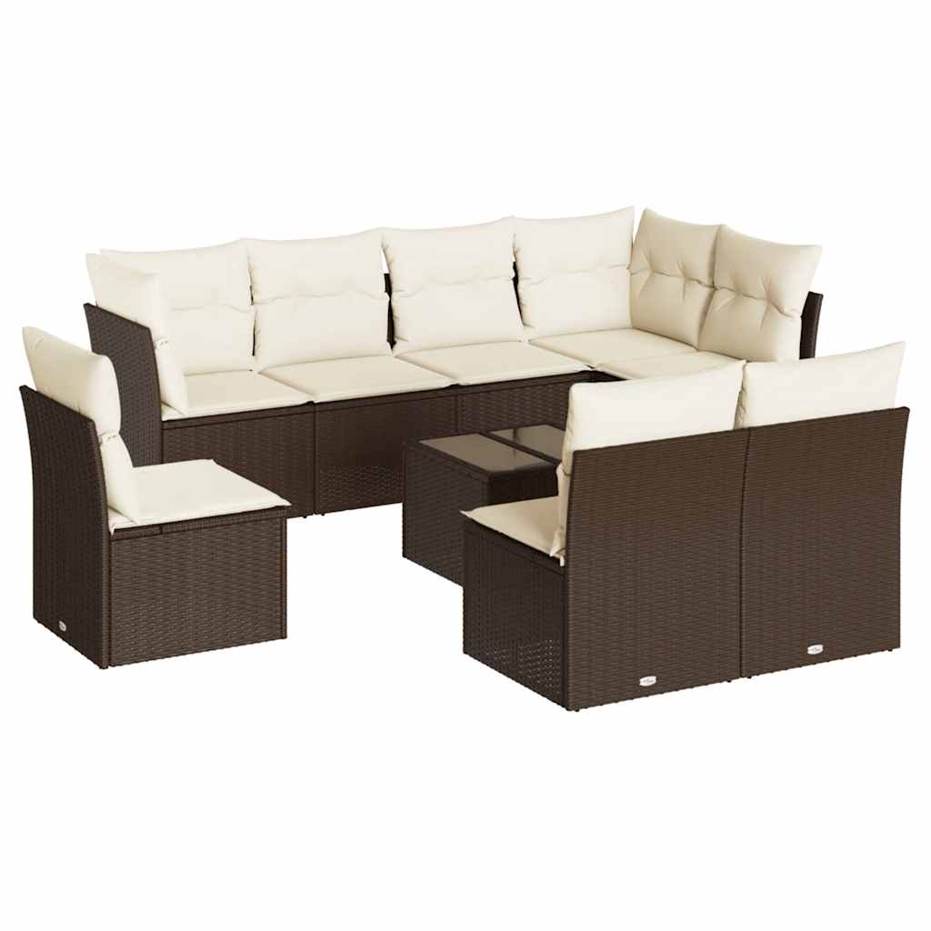 9-tlg. Garten-Sofagarnitur mit Kissen Braun Poly Rattan