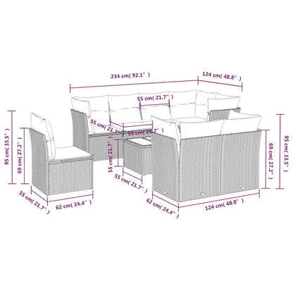 9-tlg. Garten-Sofagarnitur mit Kissen Schwarz Poly Rattan