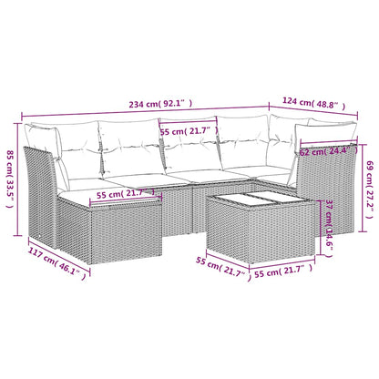 7-tlg. Garten-Sofagarnitur mit Kissen Schwarz Poly Rattan