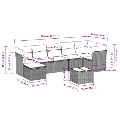 8-tlg. Garten-Sofagarnitur mit Kissen Schwarz Poly Rattan