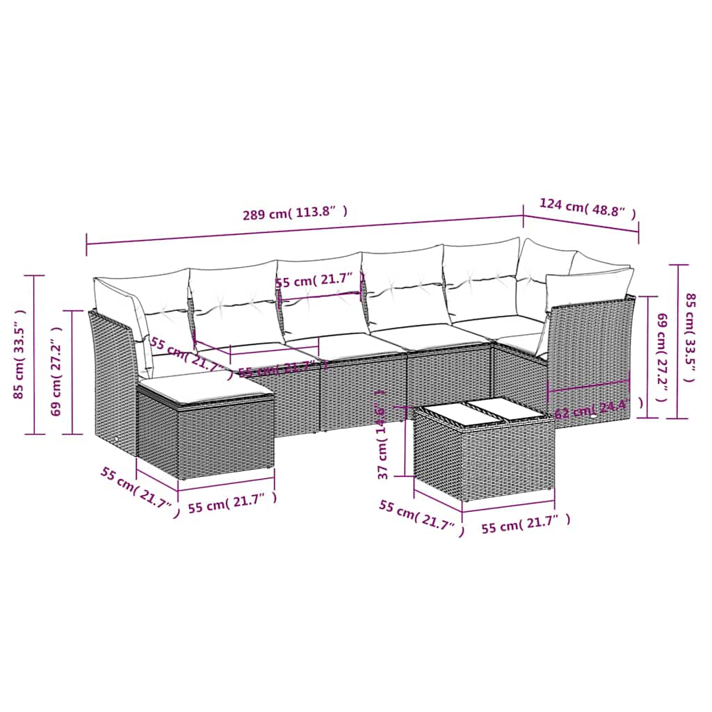 8-tlg. Garten-Sofagarnitur mit Kissen Schwarz Poly Rattan