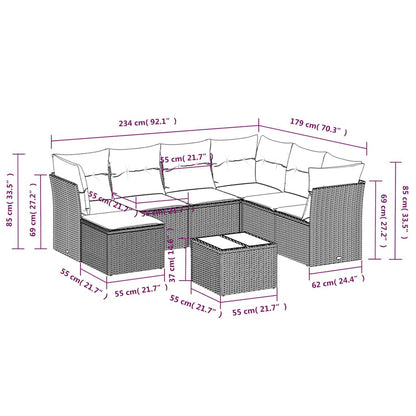 8-tlg. Garten-Sofagarnitur mit Kissen Schwarz Poly Rattan