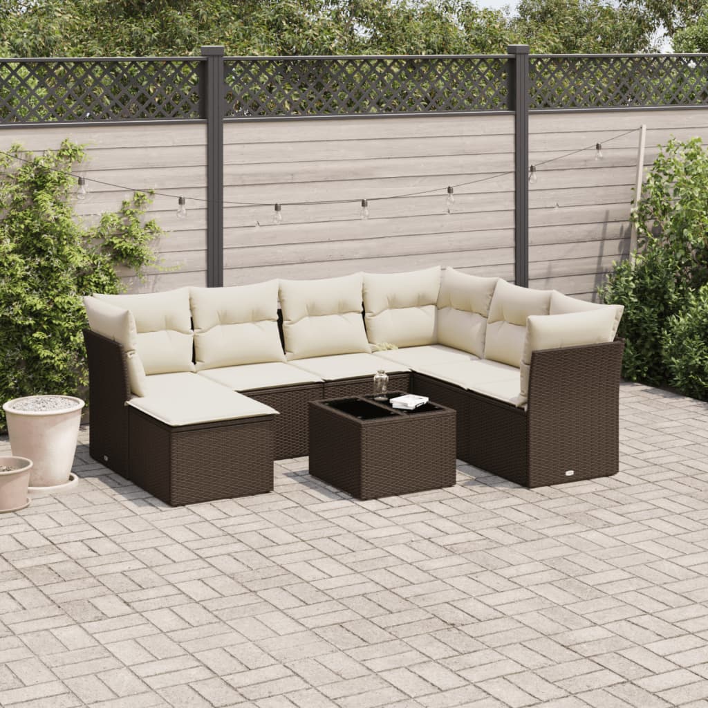 8-tlg. Garten-Sofagarnitur mit Kissen Braun Poly Rattan