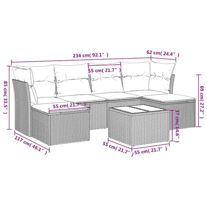 7-tlg. Garten-Sofagarnitur mit Kissen Schwarz Poly Rattan
