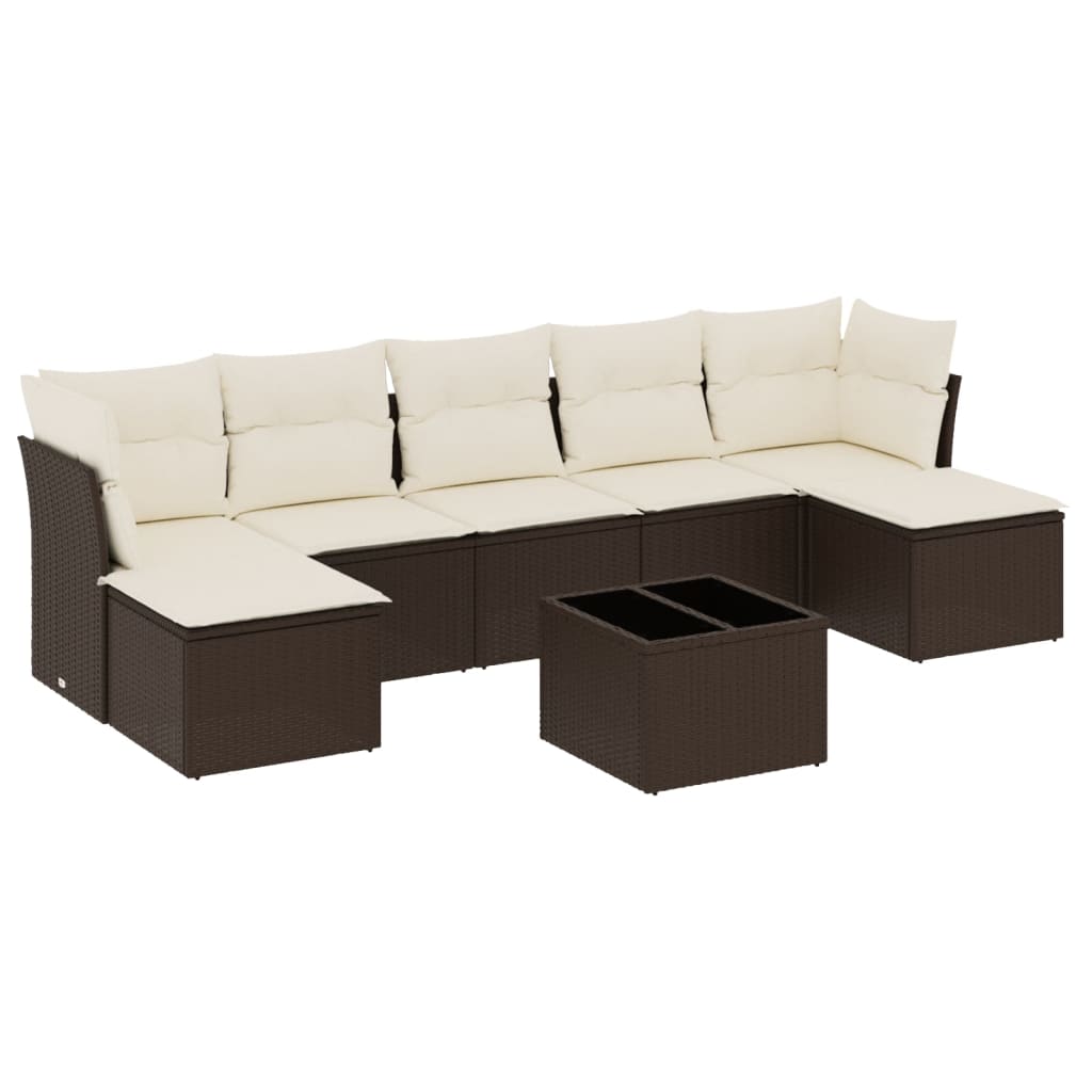 8-tlg. Garten-Sofagarnitur mit Kissen Braun Poly Rattan