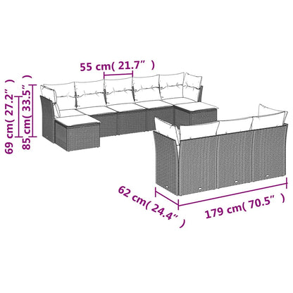 10-tlg. Garten-Sofagarnitur mit Kissen Schwarz Poly Rattan