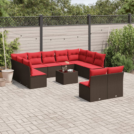 12-teiliges Gartensofa-Set mit Kissen, braun, Polyrattan