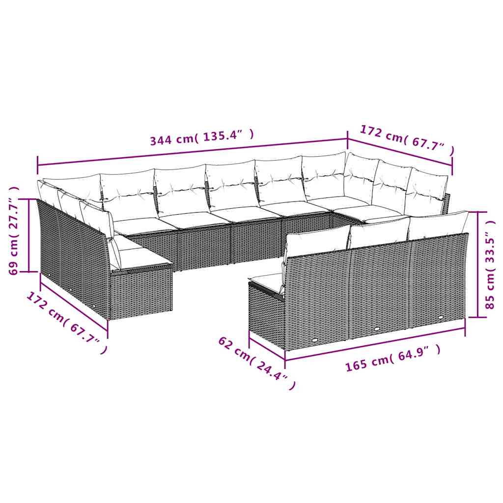 13-tlg. Garten-Sofagarnitur mit Kissen Schwarz Poly Rattan