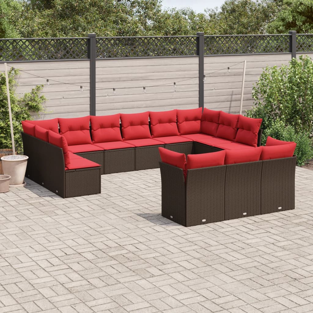 13-teiliges Gartensofa-Set mit Kissen, braun, Polyrattan