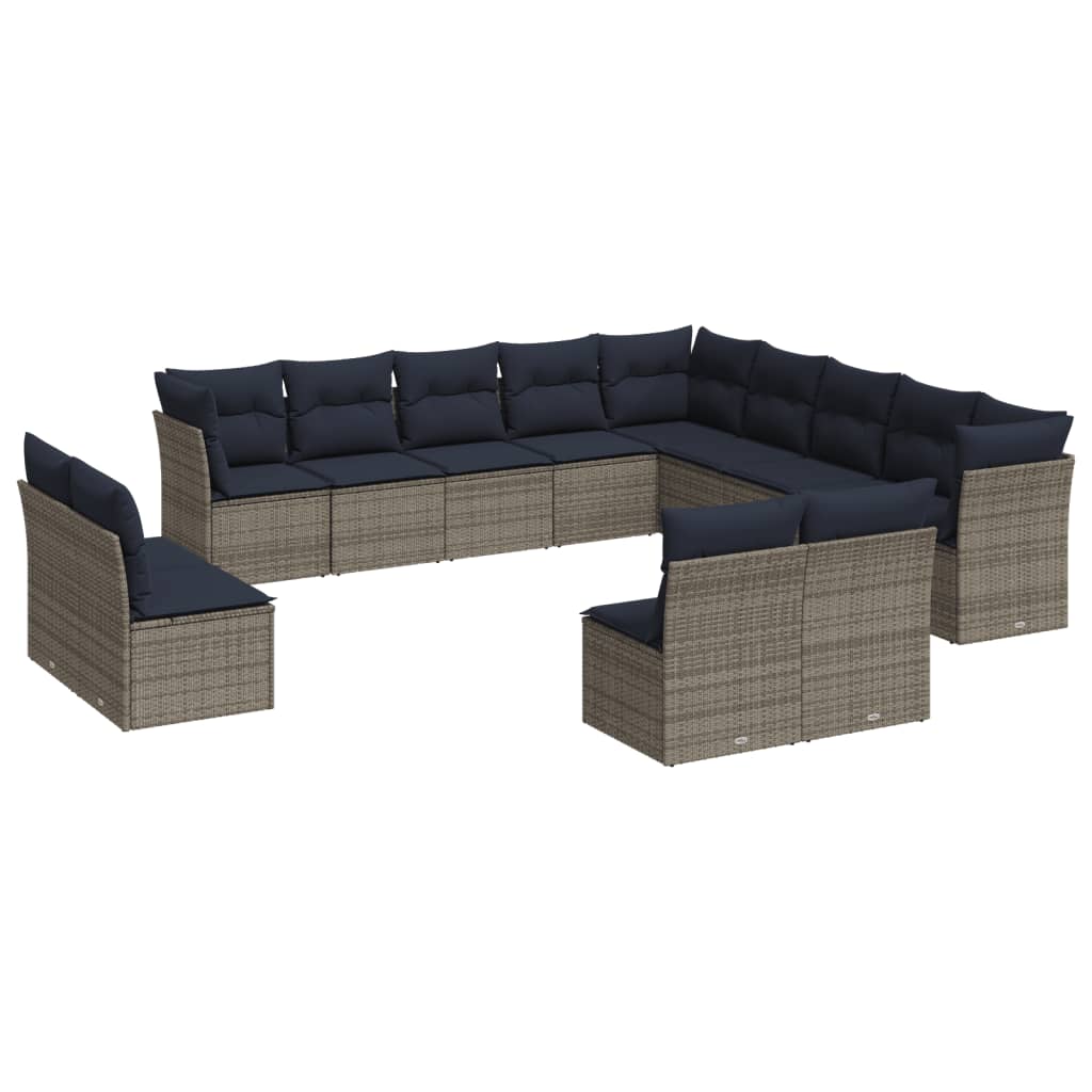 13-teiliges Gartensofa-Set mit Kissen, grau, Polyrattan