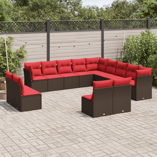 13-teiliges Gartensofa-Set mit Kissen, braun, Polyrattan