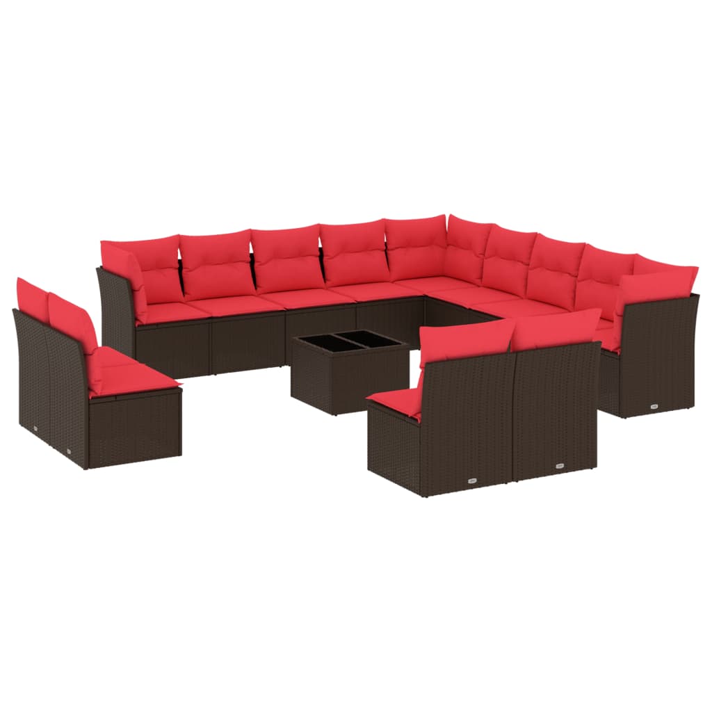 14-teiliges Gartensofa-Set mit Kissen, braun, Polyrattan