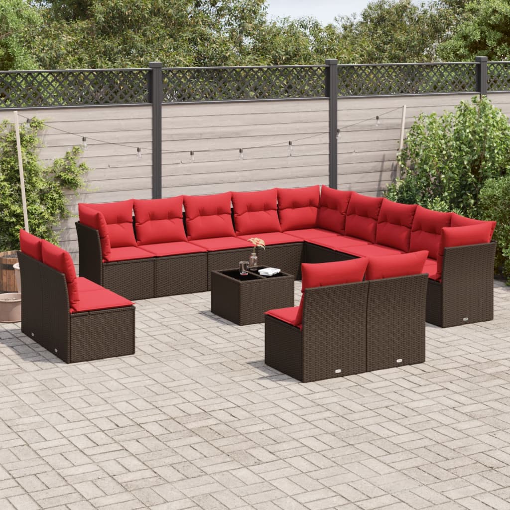 14-teiliges Gartensofa-Set mit Kissen, braun, Polyrattan