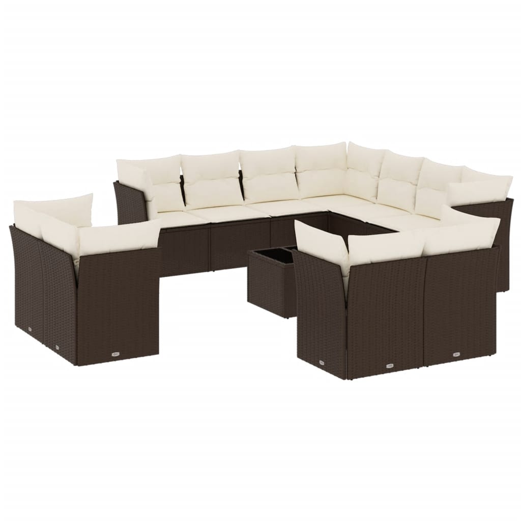 12-tlg. Garten-Sofagarnitur mit Kissen Braun Poly Rattan