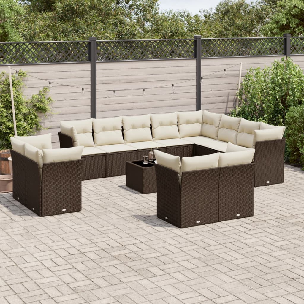 13-tlg. Garten-Sofagarnitur mit Kissen Braun Poly Rattan