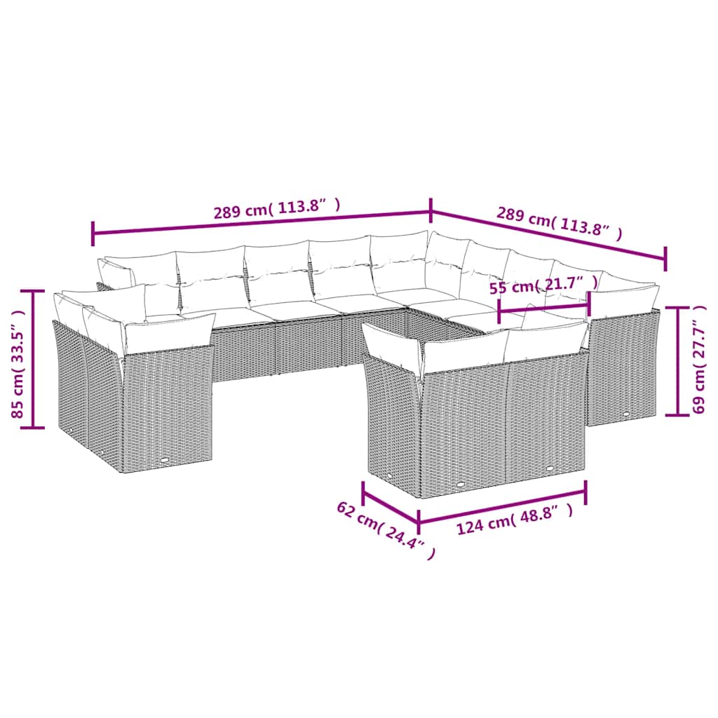 13-tlg. Garten-Sofagarnitur mit Kissen Schwarz Poly Rattan