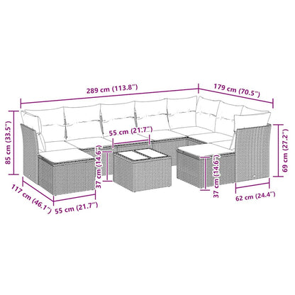 10-tlg. Garten-Sofagarnitur mit Kissen Schwarz Poly Rattan