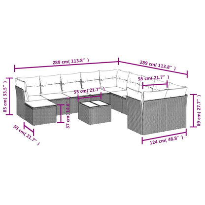 12-tlg. Garten-Sofagarnitur mit Kissen Schwarz Poly Rattan