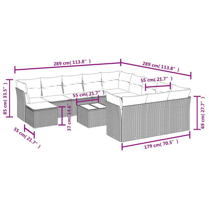 13-tlg. Garten-Sofagarnitur mit Kissen Schwarz Poly Rattan