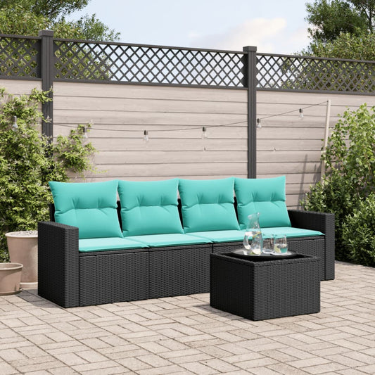 5-tlg. Garten-Sofagarnitur mit Kissen Schwarz Poly Rattan