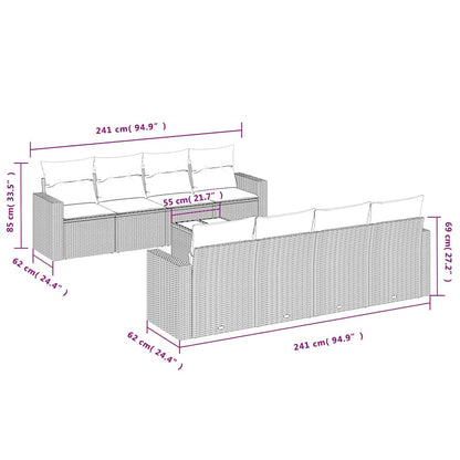 9-tlg. Garten-Sofagarnitur mit Kissen Schwarz Poly Rattan