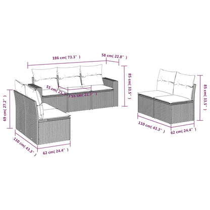 7-tlg. Garten-Sofagarnitur mit Kissen Schwarz Poly Rattan