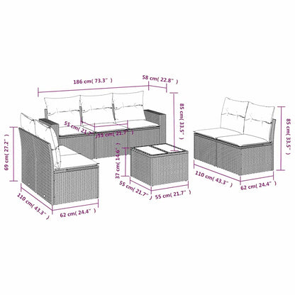 8-tlg. Garten-Sofagarnitur mit Kissen Schwarz Poly Rattan