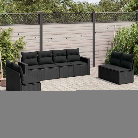 8-tlg. Garten-Sofagarnitur mit Kissen Schwarz Poly Rattan