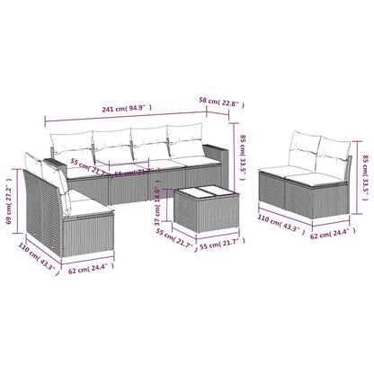 9-tlg. Garten-Sofagarnitur mit Kissen Schwarz Poly Rattan