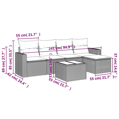 6-tlg. Garten-Sofagarnitur mit Kissen Schwarz Poly Rattan